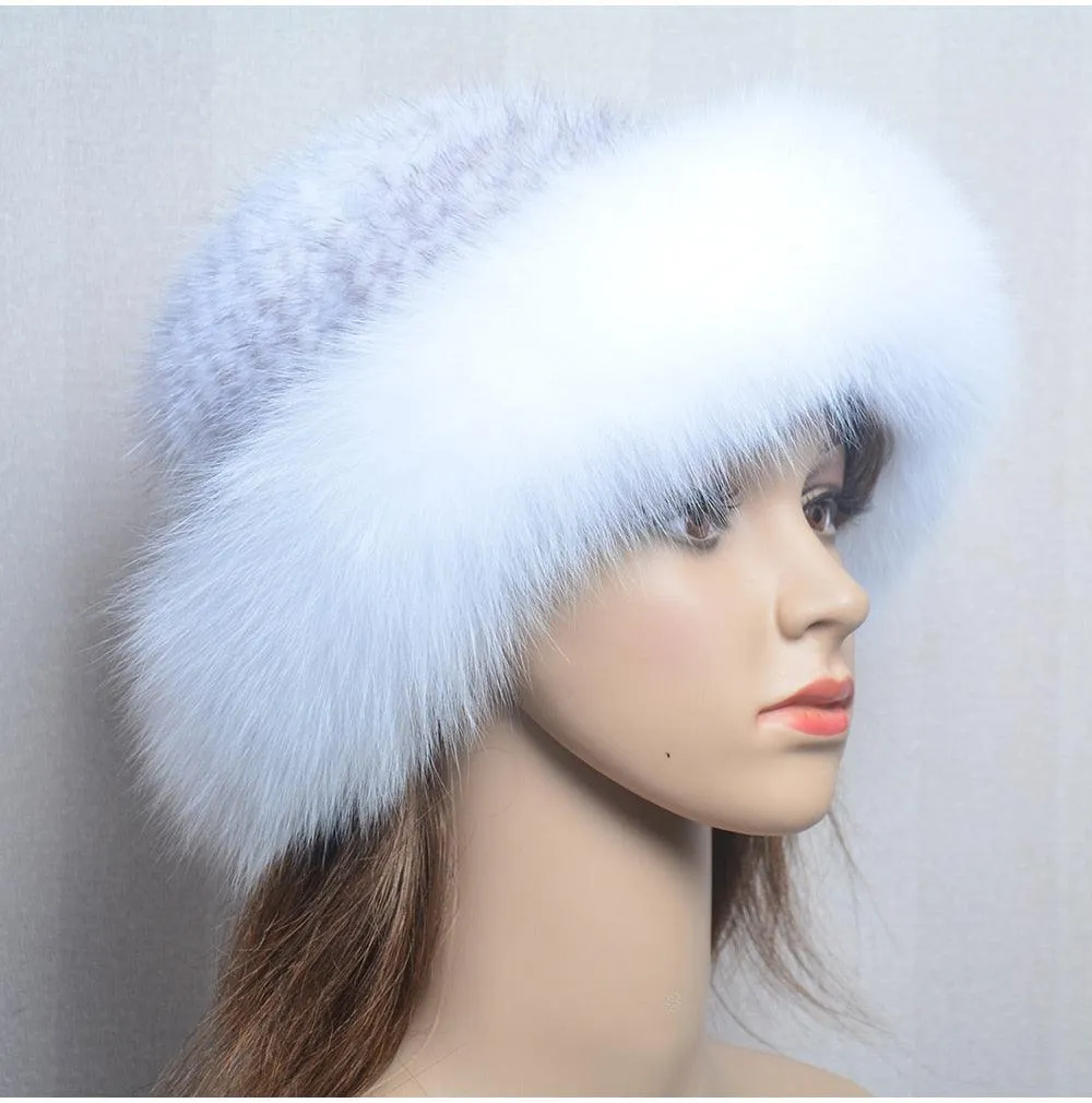 Luxury Handmade Knitted Mink Fur Hat Cap for Women