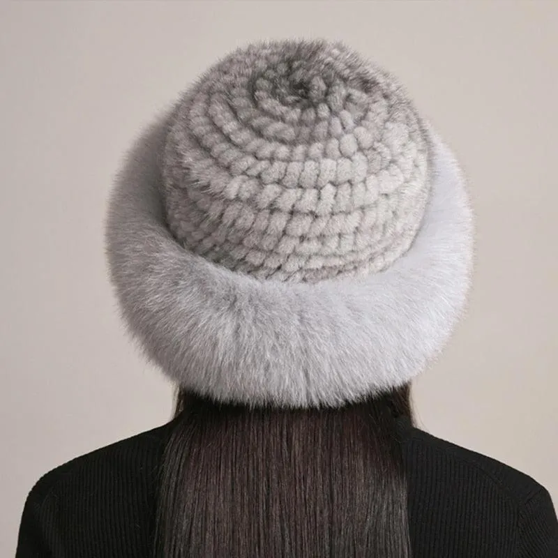 Luxury Handmade Knitted Mink Fur Hat Cap for Women