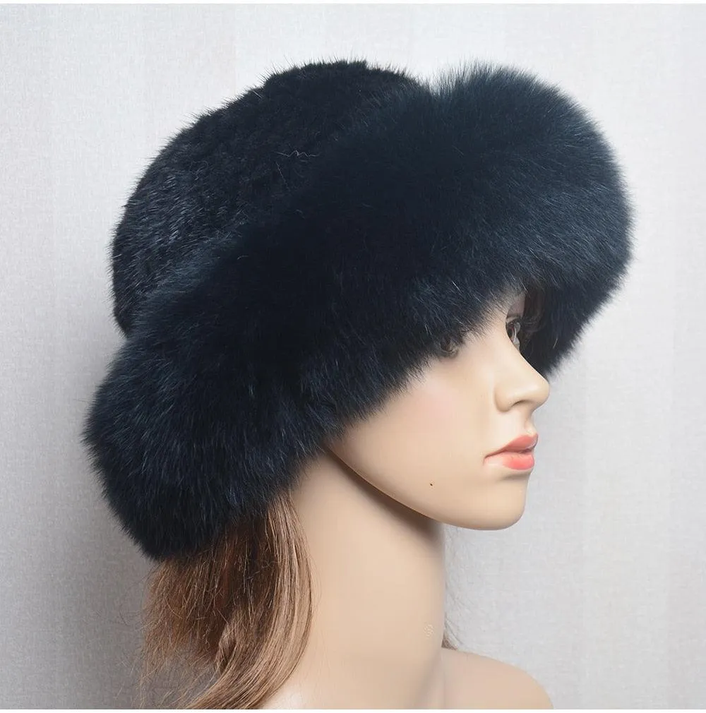 Luxury Handmade Knitted Mink Fur Hat Cap for Women