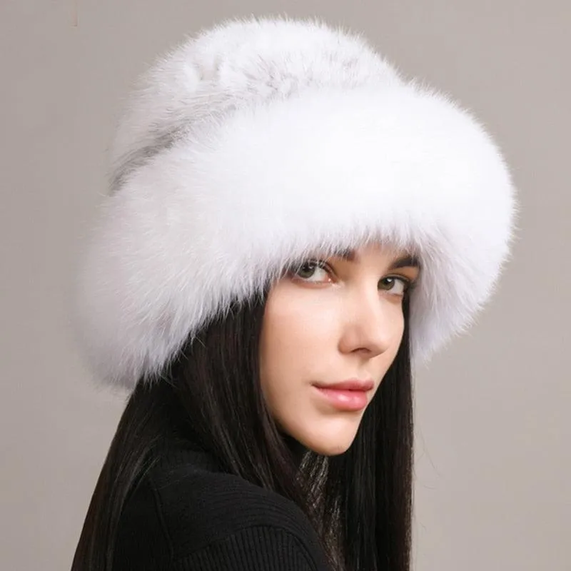 Luxury Handmade Knitted Mink Fur Hat Cap for Women