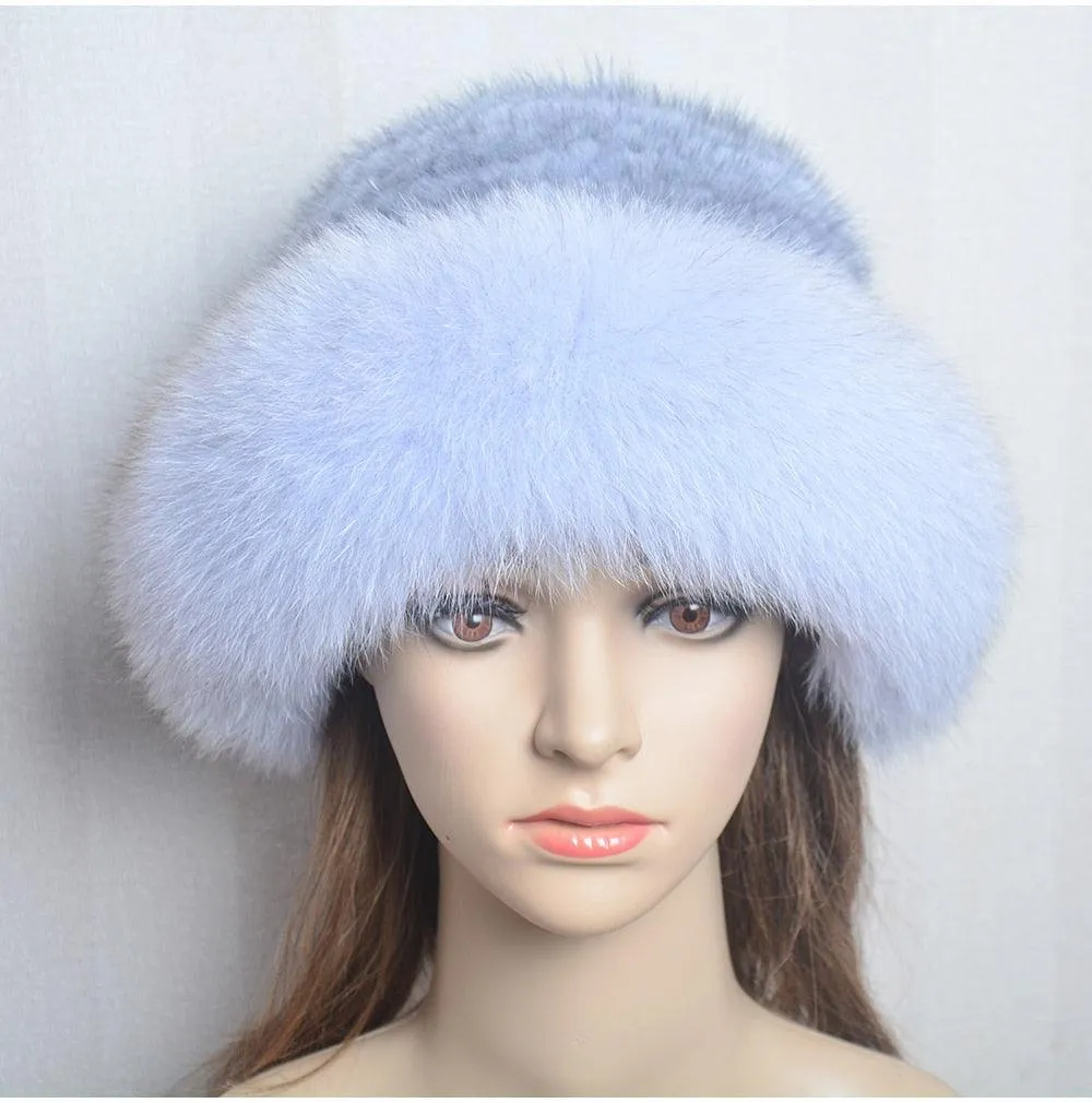 Luxury Handmade Knitted Mink Fur Hat Cap for Women