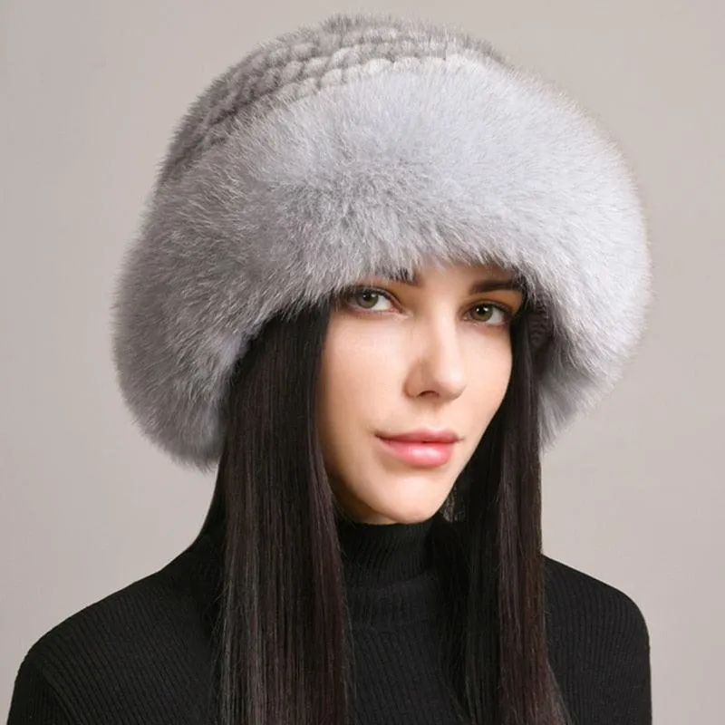 Luxury Handmade Knitted Mink Fur Hat Cap for Women