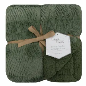 Luxury Olive Green Faux Fur Sherpa Throw Blanket