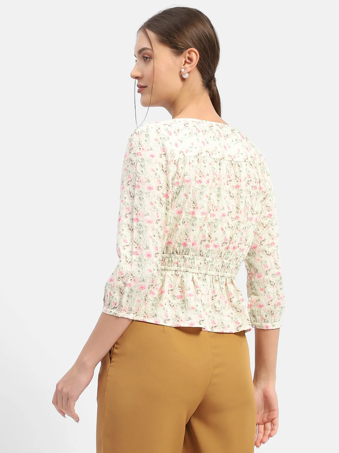 Madame Floral Print Pink Peplum Top