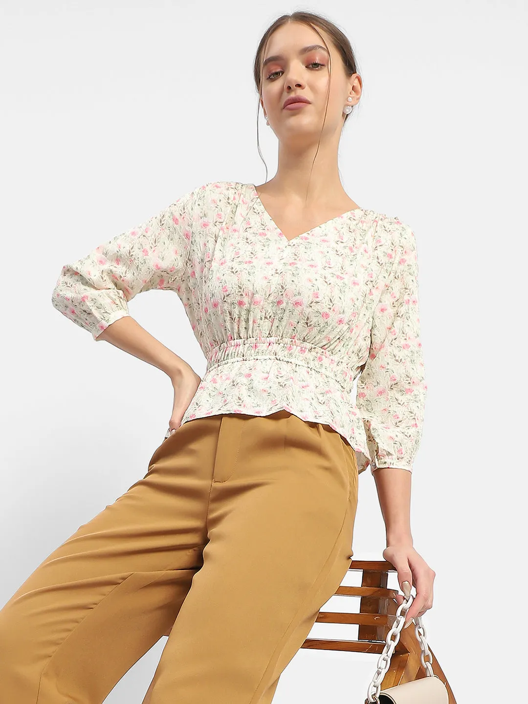 Madame Floral Print Pink Peplum Top