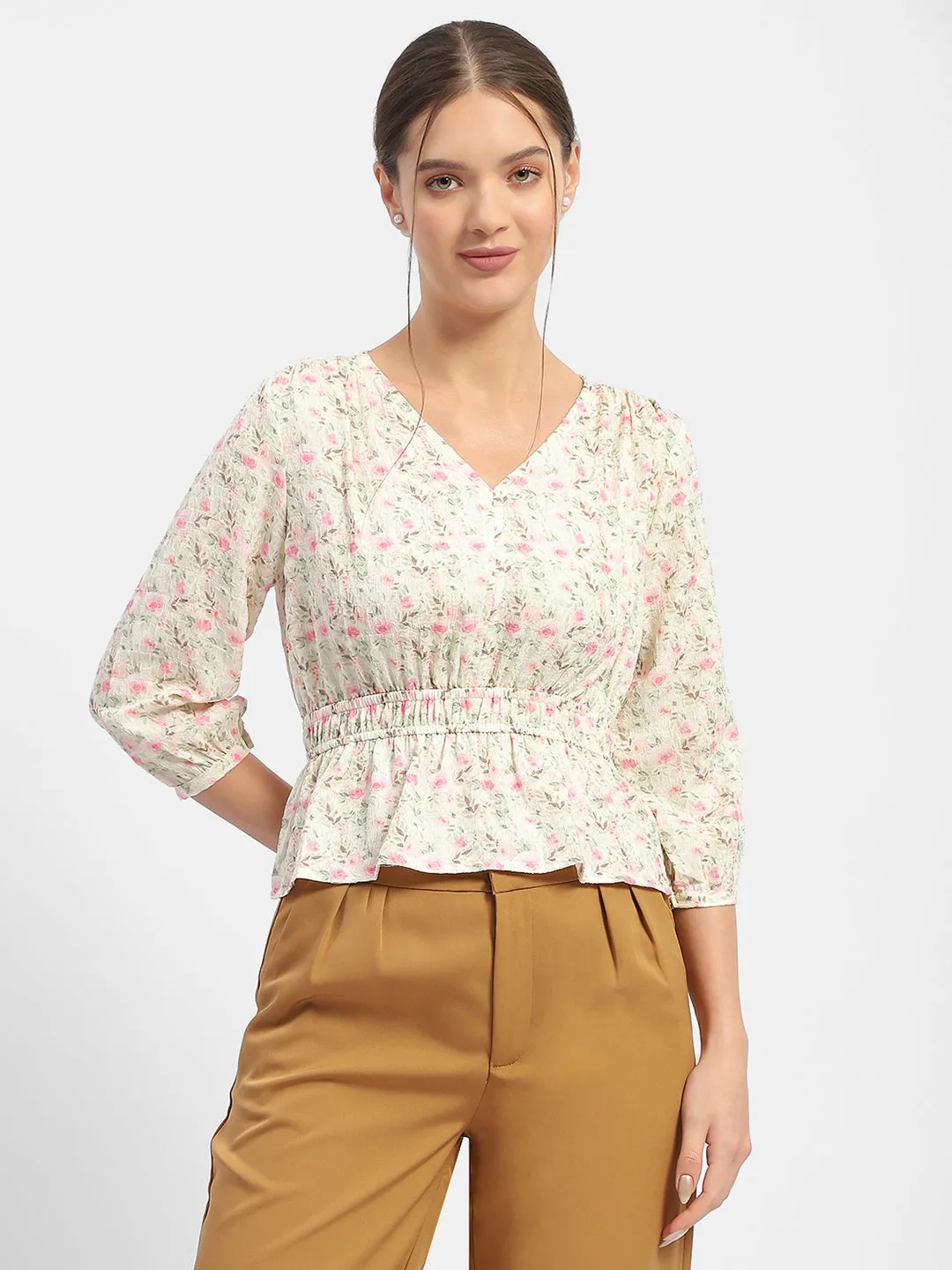 Madame Floral Print Pink Peplum Top