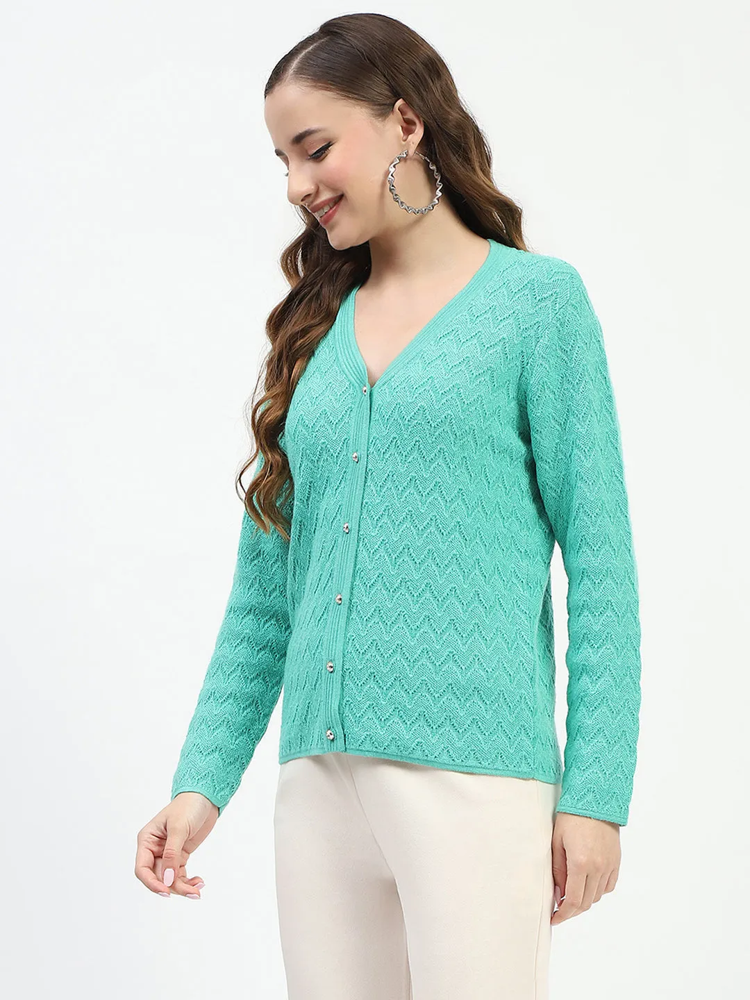Madame Ribbed Knit Sea Green Button-Up Cardigan