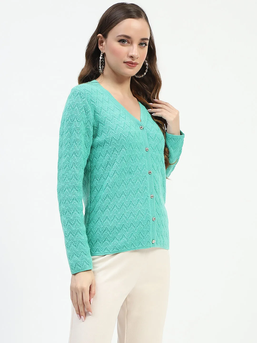 Madame Ribbed Knit Sea Green Button-Up Cardigan