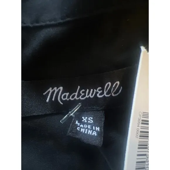 Madewell Belted Mini Shirtdress in Cotton Black – Size XS – NWT – Style #NS771