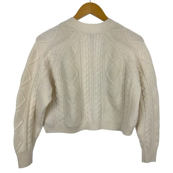 Madewell Cable-Knit Cropped Cardigan Cream Wool Blend V Neck Button Size Small