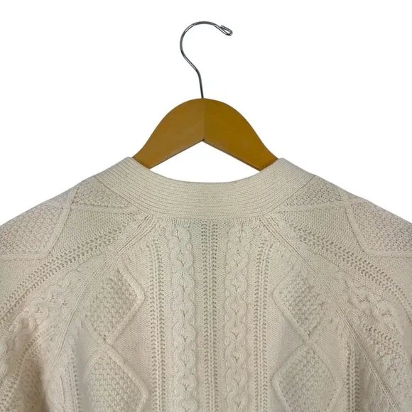 Madewell Cable-Knit Cropped Cardigan Cream Wool Blend V Neck Button Size Small