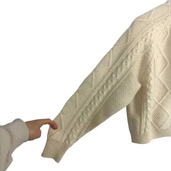 Madewell Cable-Knit Cropped Cardigan Cream Wool Blend V Neck Button Size Small