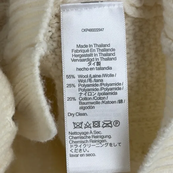 Madewell Cable-Knit Cropped Cardigan Cream Wool Blend V Neck Button Size Small