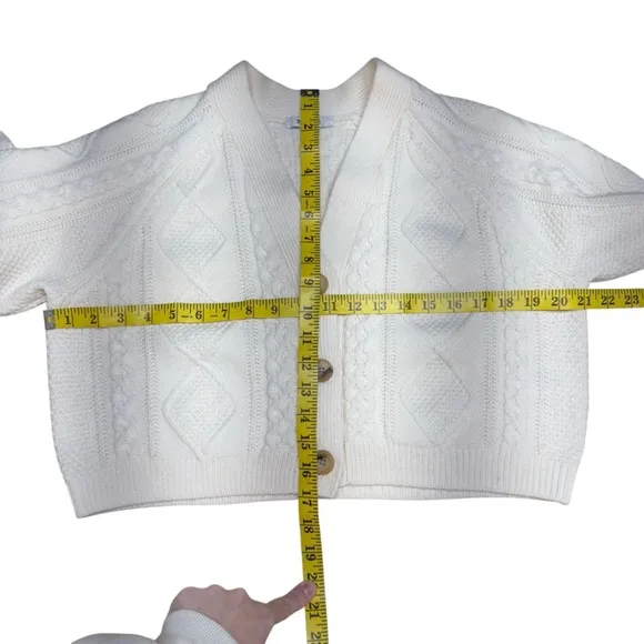 Madewell Cable-Knit Cropped Cardigan Cream Wool Blend V Neck Button Size Small