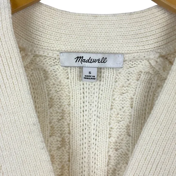 Madewell Cable-Knit Cropped Cardigan Cream Wool Blend V Neck Button Size Small