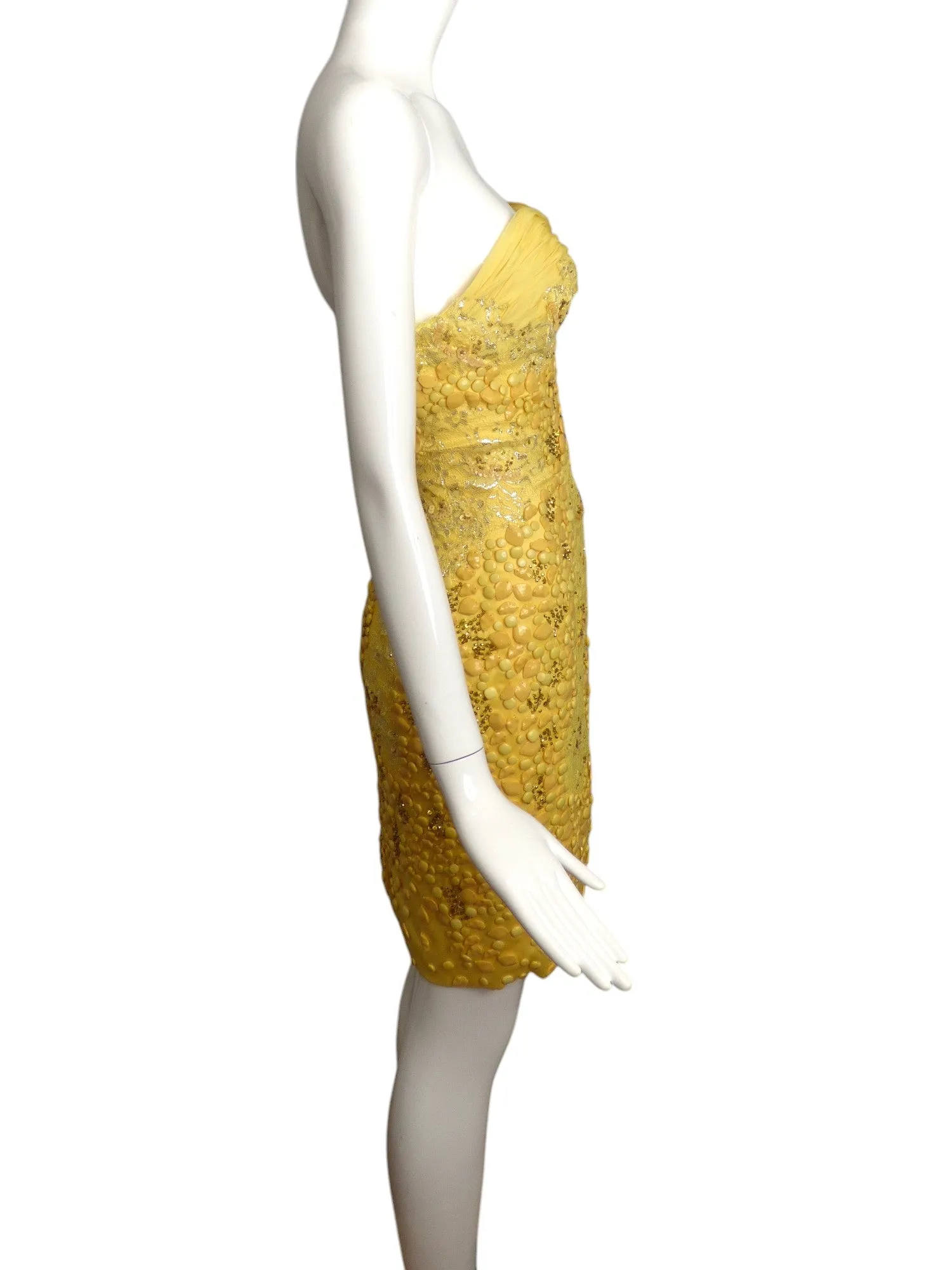 MANDALAY-2013 Jeweled Yellow Lace Dress, Size-6