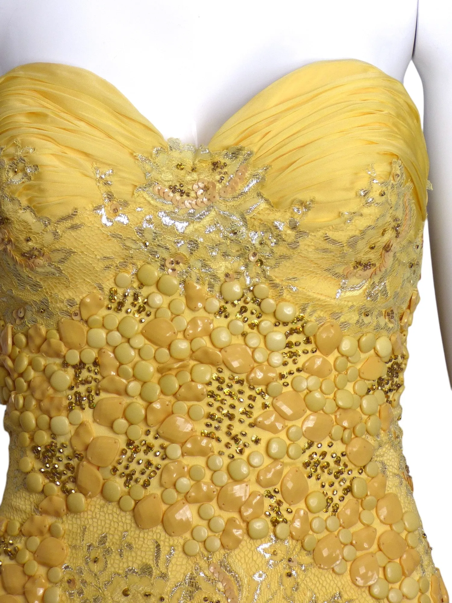 MANDALAY-2013 Jeweled Yellow Lace Dress, Size-6