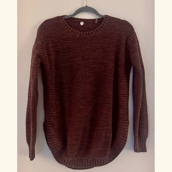Margaret O'leary Maroon Cotton Knit Scoop Hem Sweater Small