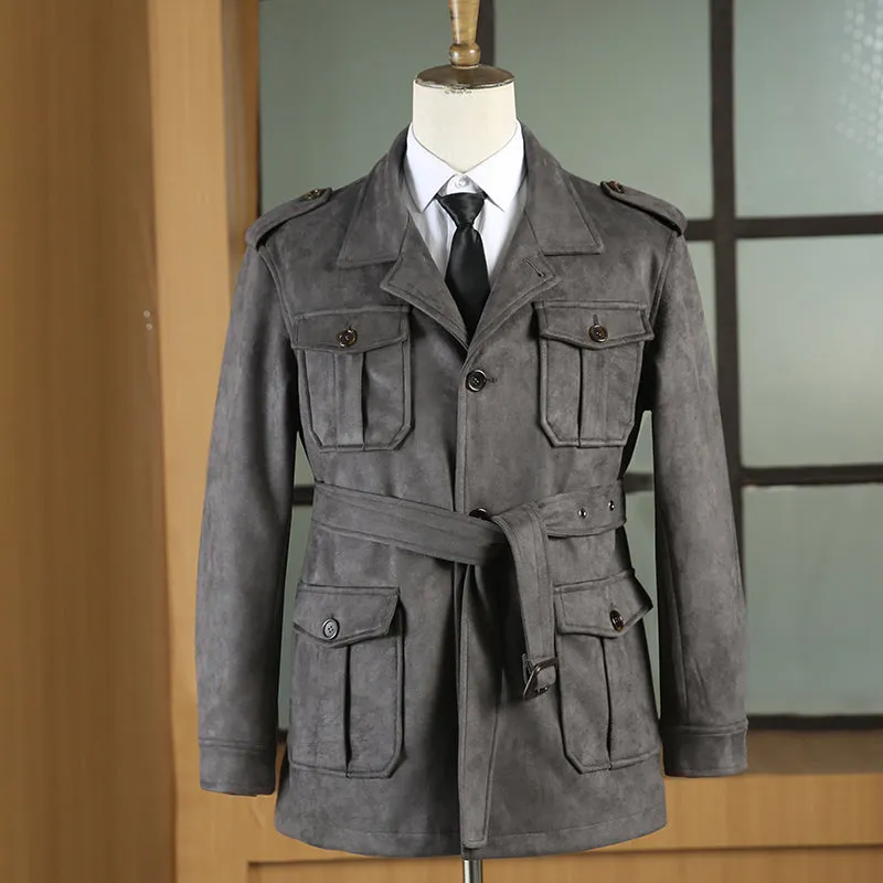 Men's Belt Faux-Suede Safari Jacket