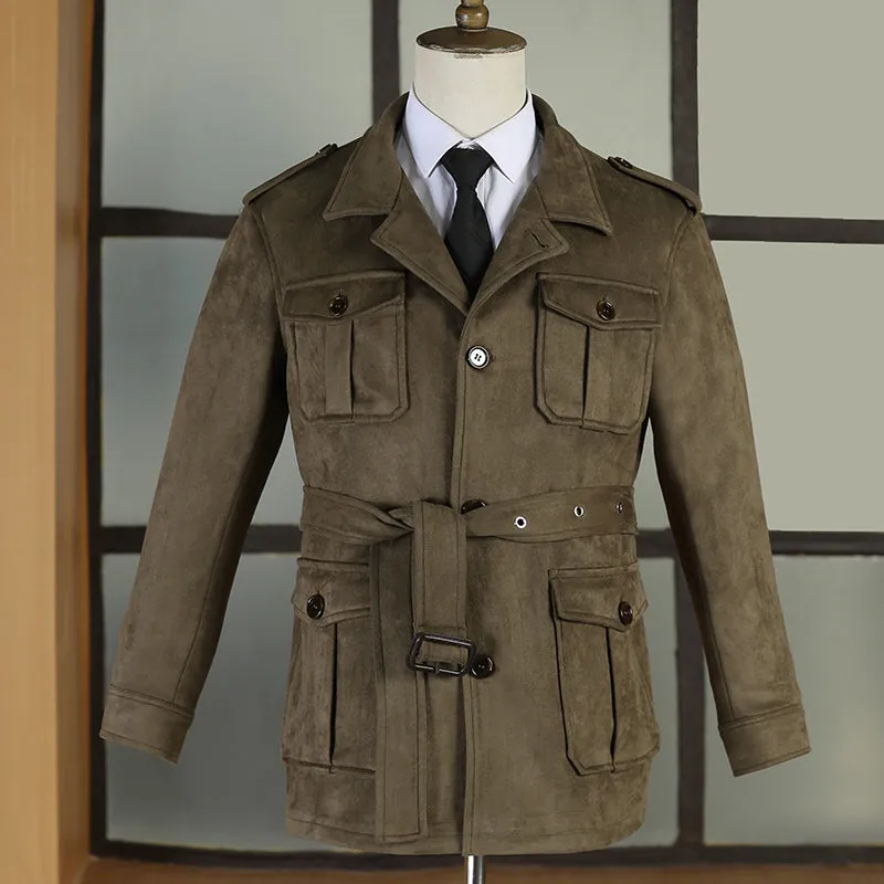 Men's Belt Faux-Suede Safari Jacket