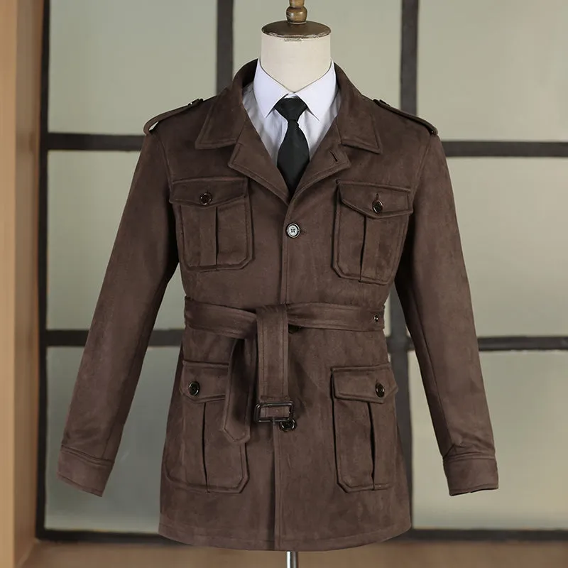 Men's Belt Faux-Suede Safari Jacket