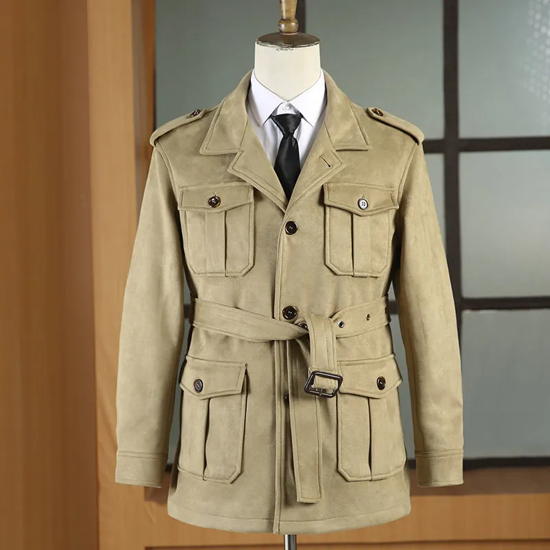 Men's Belt Faux-Suede Safari Jacket