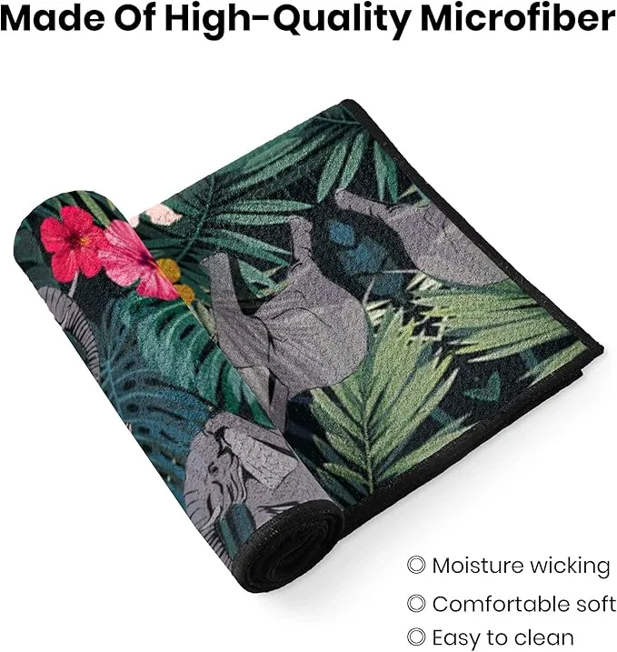 Microfiber Golf Towel Tropical Rainforest Elephant with Palm Leaves Quick-Drying Portable Towel for Yoga Workout & Golf Sport