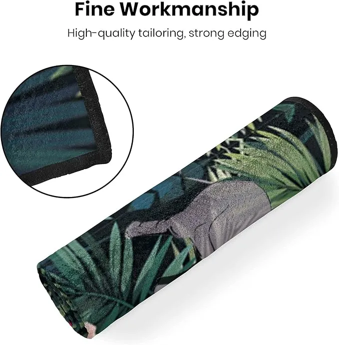Microfiber Golf Towel Tropical Rainforest Elephant with Palm Leaves Quick-Drying Portable Towel for Yoga Workout & Golf Sport