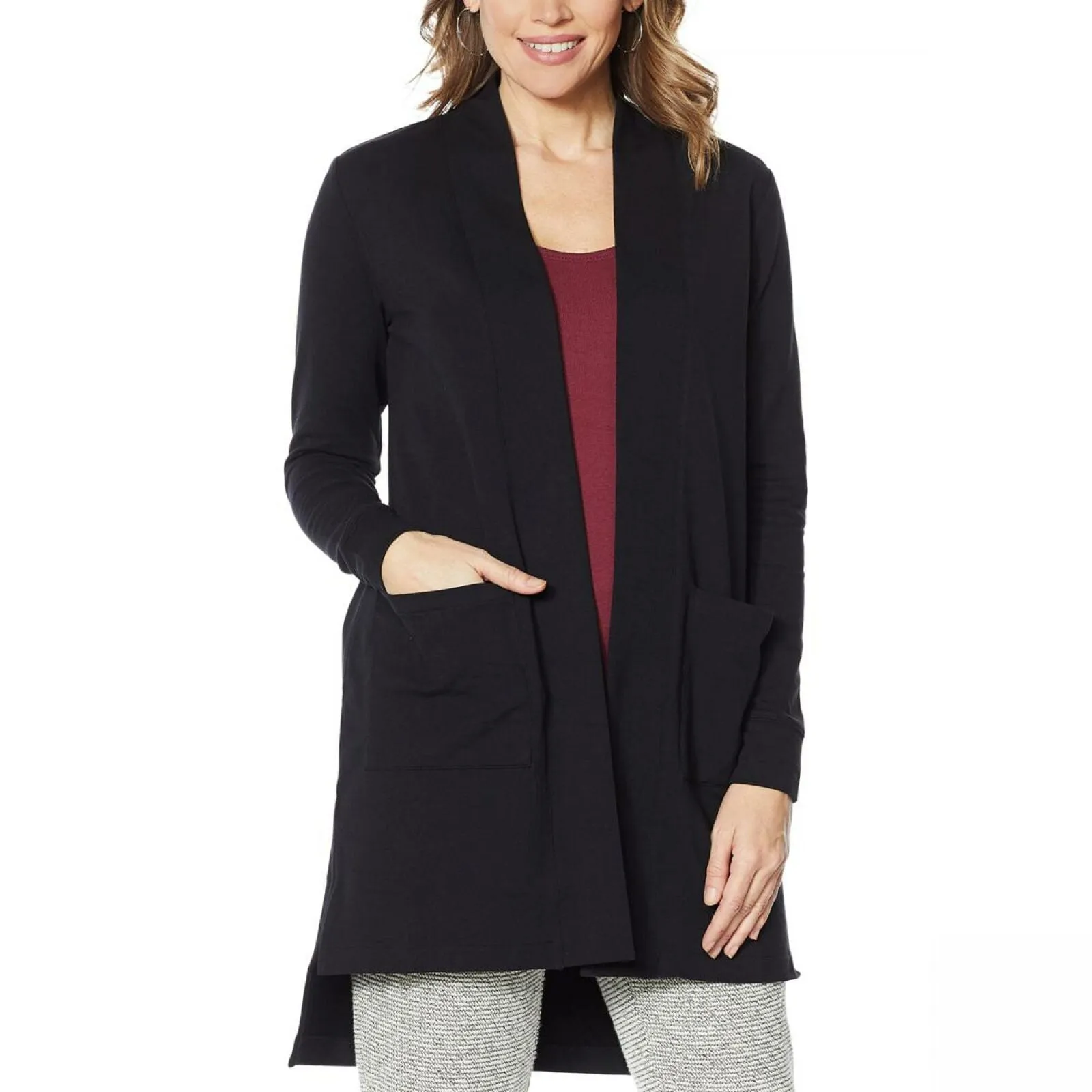 Modern Soul Women's Hi Low French Terry Duster Cardigan With Pockets