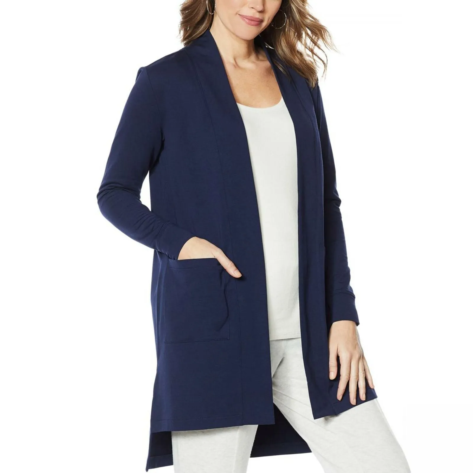 Modern Soul Women's Hi Low French Terry Duster Cardigan With Pockets