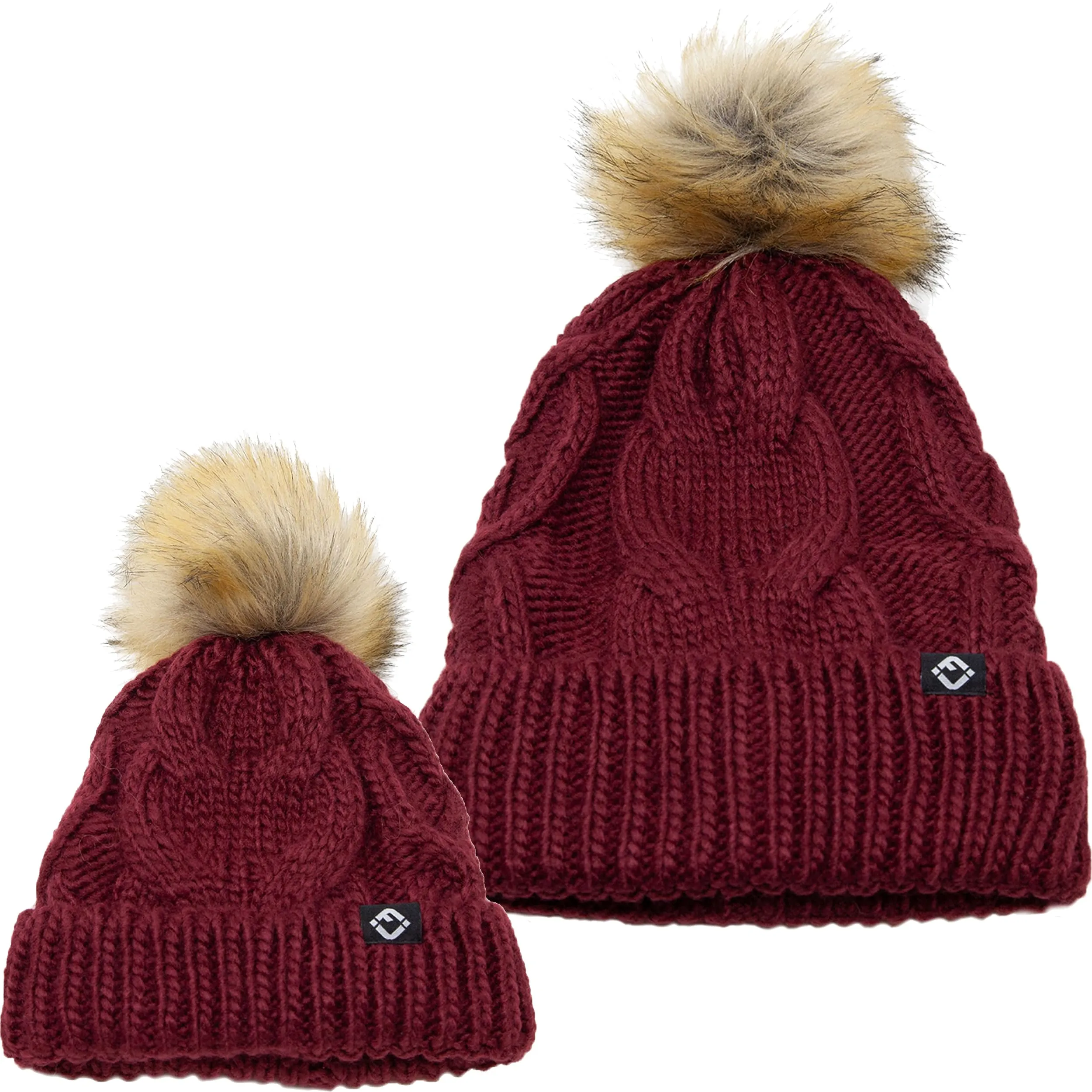 Mommy and Me - Cable Knit Faux Fur Pom Beanie (Adult/Toddler/Infant)