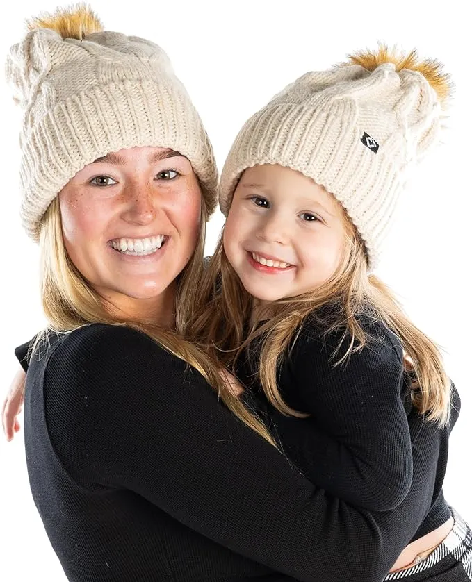 Mommy and Me - Cable Knit Faux Fur Pom Beanie (Adult/Toddler/Infant)