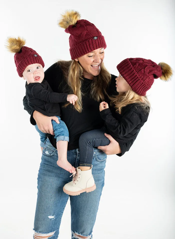 Mommy and Me - Cable Knit Faux Fur Pom Beanie (Adult/Toddler/Infant)