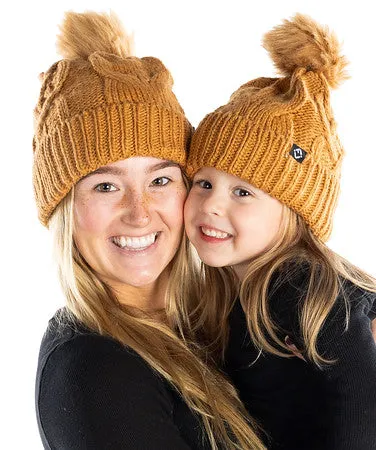Mommy and Me - Cable Knit Faux Fur Pom Beanie (Adult/Toddler/Infant)