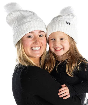 Mommy and Me - Cable Knit Faux Fur Pom Beanie (Adult/Toddler/Infant)