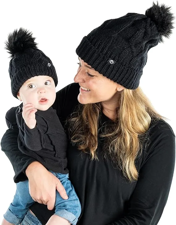 Mommy and Me - Cable Knit Faux Fur Pom Beanie (Adult/Toddler/Infant)