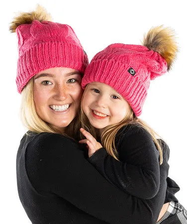 Mommy and Me - Cable Knit Faux Fur Pom Beanie (Adult/Toddler/Infant)
