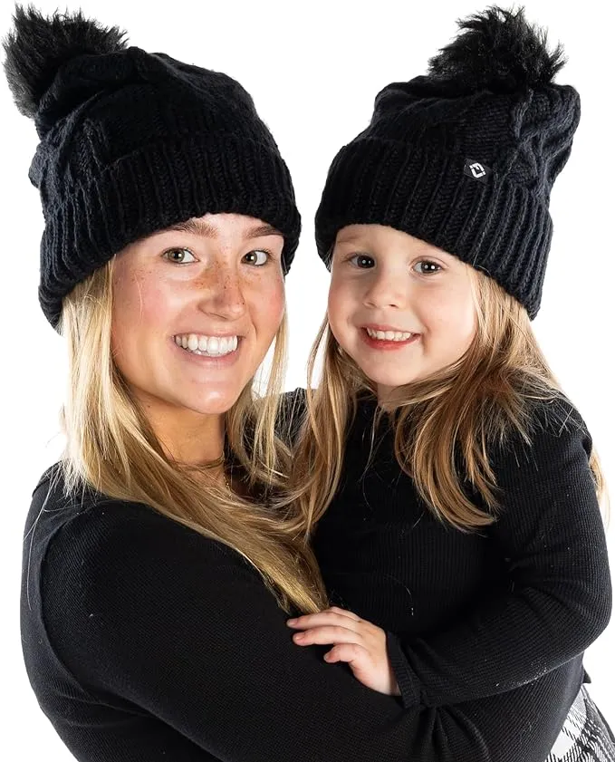 Mommy and Me - Cable Knit Faux Fur Pom Beanie (Adult/Toddler/Infant)