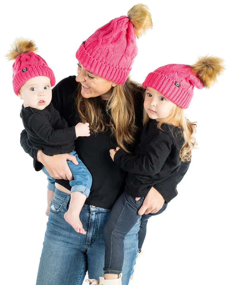 Mommy and Me - Cable Knit Faux Fur Pom Beanie (Adult/Toddler/Infant)