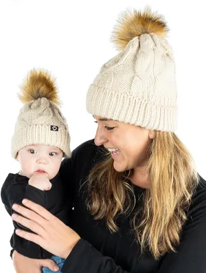 Mommy and Me - Cable Knit Faux Fur Pom Beanie (Adult/Toddler/Infant)