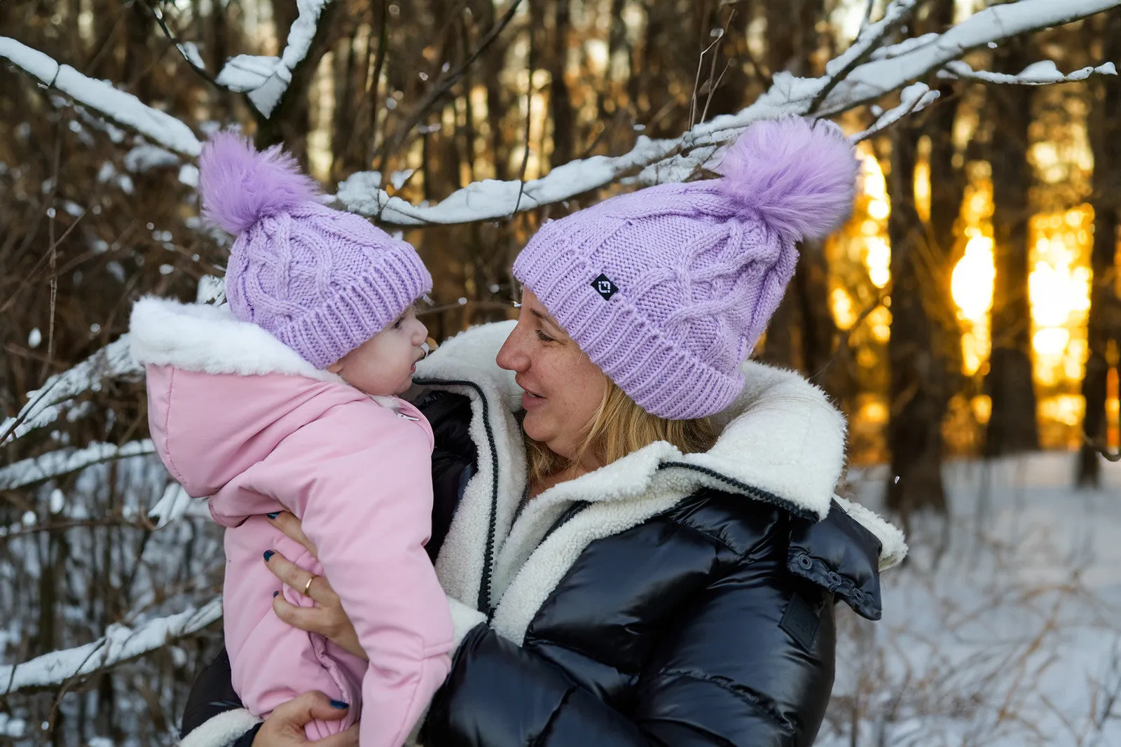 Mommy and Me - Cable Knit Faux Fur Pom Beanie (Adult/Toddler/Infant)