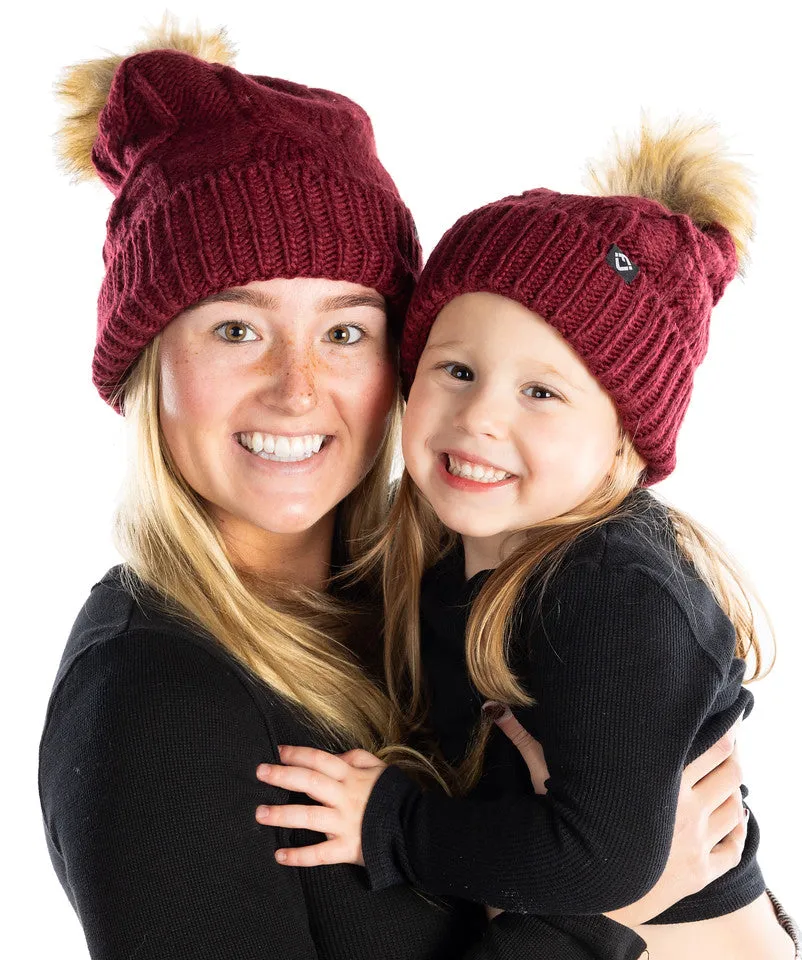 Mommy and Me - Cable Knit Faux Fur Pom Beanie (Adult/Toddler/Infant)