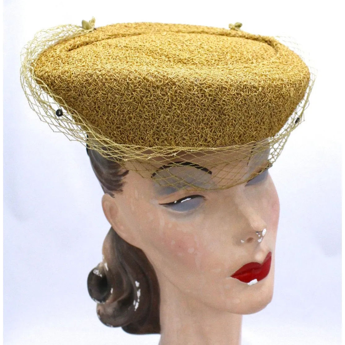 Mr. John Vintage Hat Fascinator Early Straw Hat  1940S