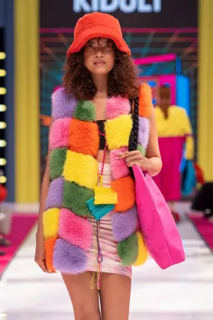 Multi Color Rainbow Faux Fur Vest