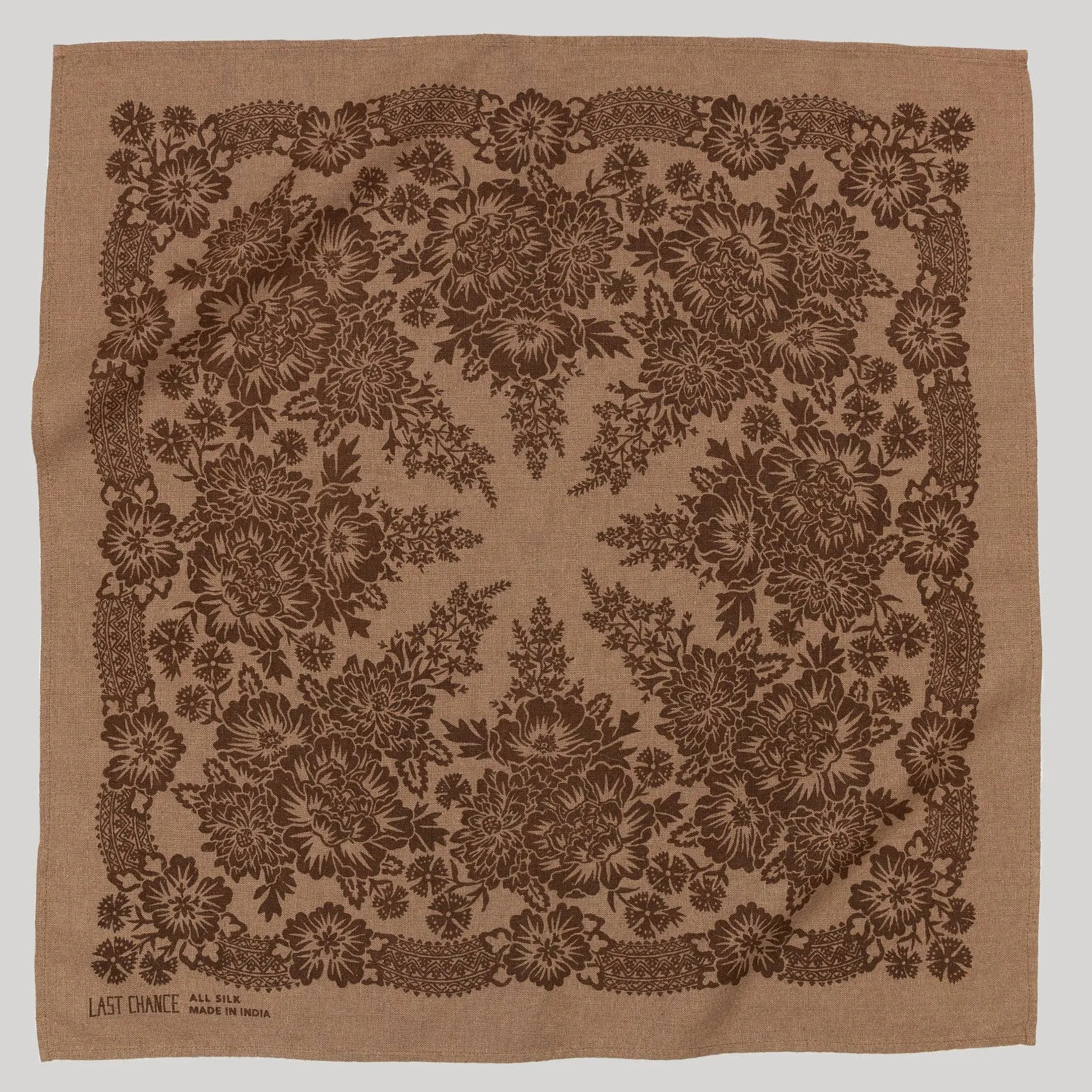 Natural Dye Silk Bandana in Brazil Nut Brown