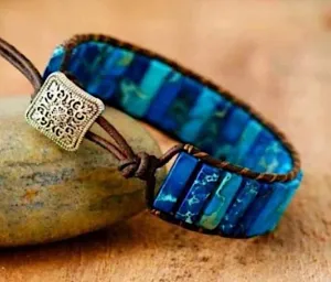 Natural Stone Throat Chakra Bracelet- Dark Blue Stones
