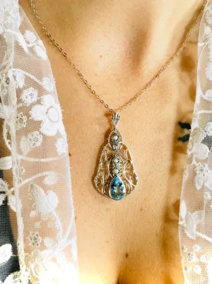 Natural Topaz Pendant, Pearl Accented Lavalier Necklace, Victorian Jewelry P22 - Ready to Ship