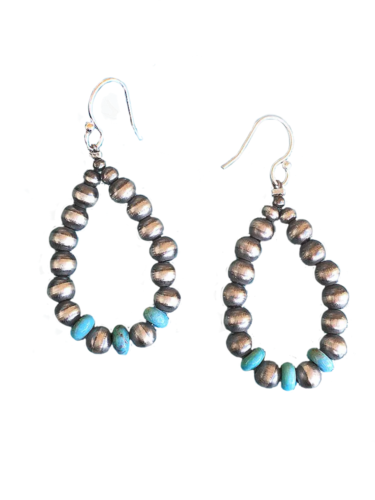 Nav Prl Loop Earrings w/3 Turq Beads by P Wallace