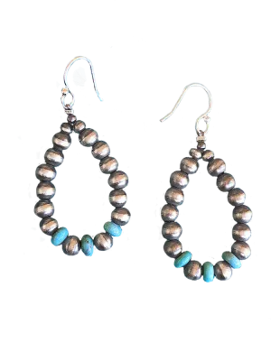 Nav Prl Loop Earrings w/3 Turq Beads by P Wallace