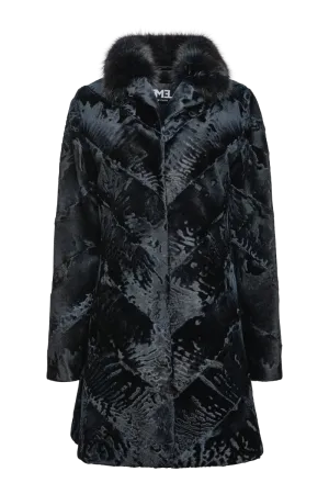 Navy Blue Russian Broadtail & Sable Fur Coat
